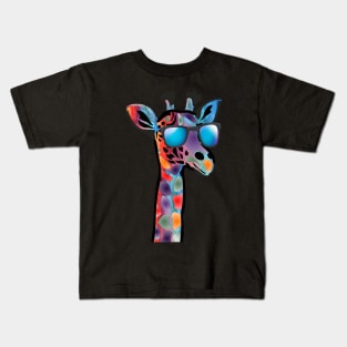 Rainbow Giraffe 2 with sunglasses Kids T-Shirt